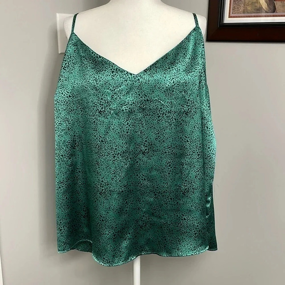 ASOS Tops - ASOS Green Leopard Print Silky Satiny Spaghetti Strap Tank Cami Womens Size 22